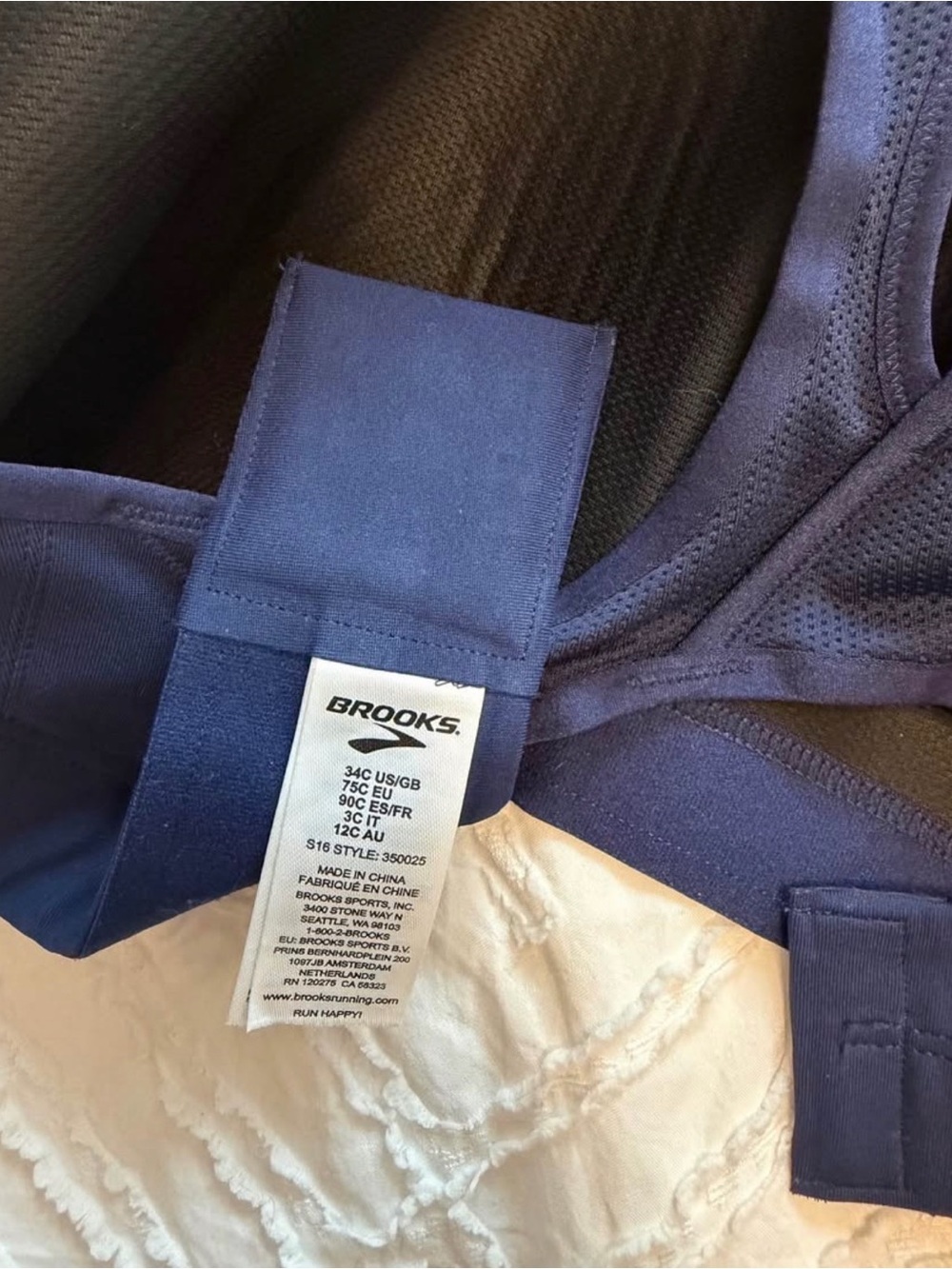 NWOT - Brooks Navy Racerback High-Support Sports Bra, Size 34C - Picture 3 of 5